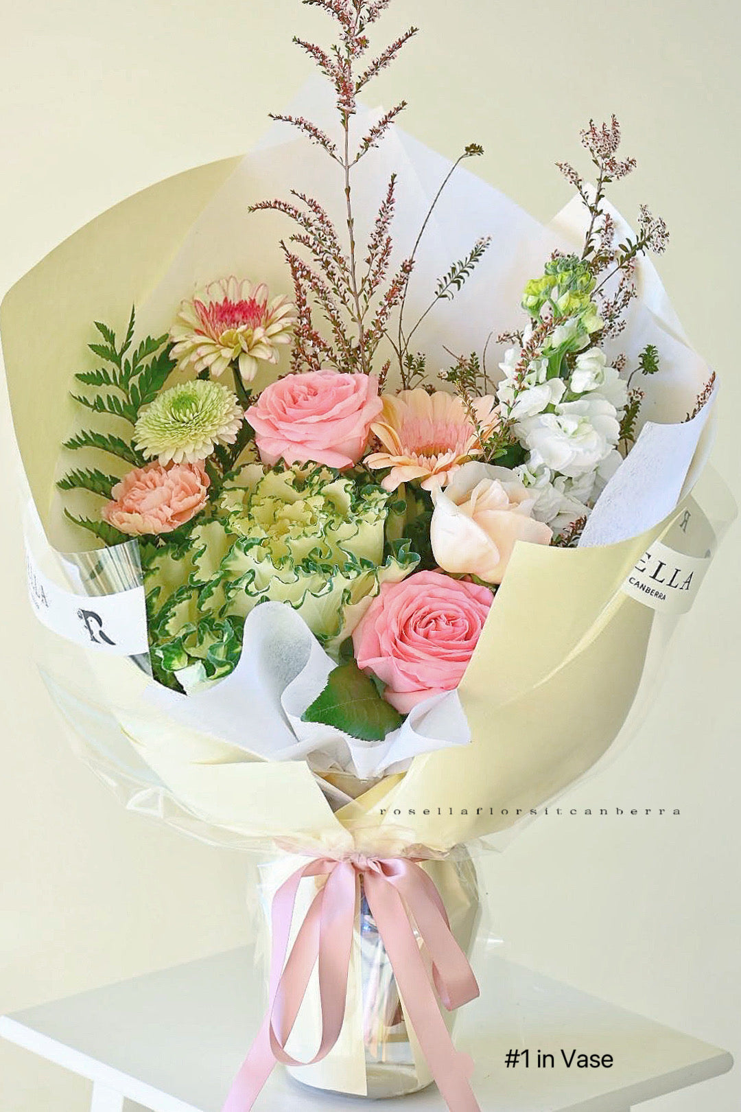 pastel flower arrangement in vase